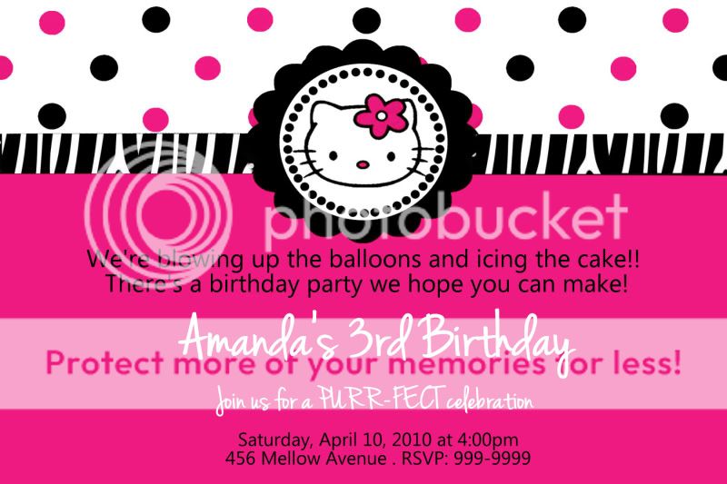 Personalized HELLO KITTY Birthday Invitations  U Print 24 HR Service 