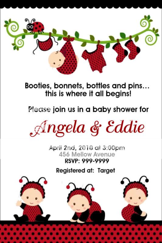 Ladybug Baby Shower Invitations Set of 15 w/ envelopes  