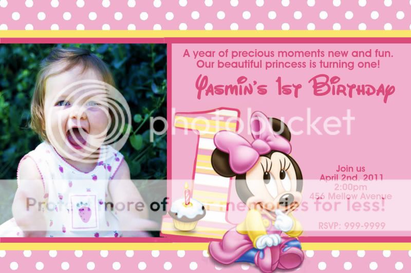 Minnie Mouse Birthday Invitations U Print 24hr Service 4x6 or 5x7 