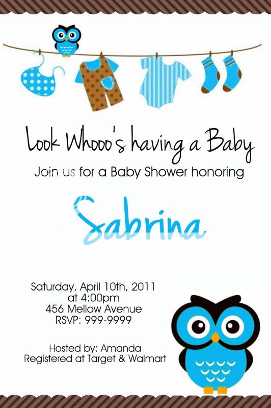 Sweet Owl Baby Shower Birthday Invitations U Print Boy or Girl  