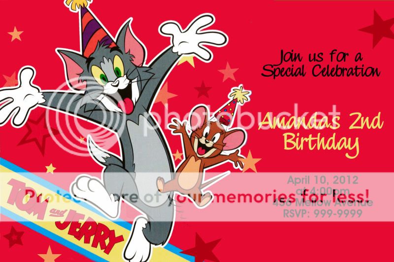 Tom and Jerry Birthday Party Invitations 24hr Service UPRINT 4x6 or