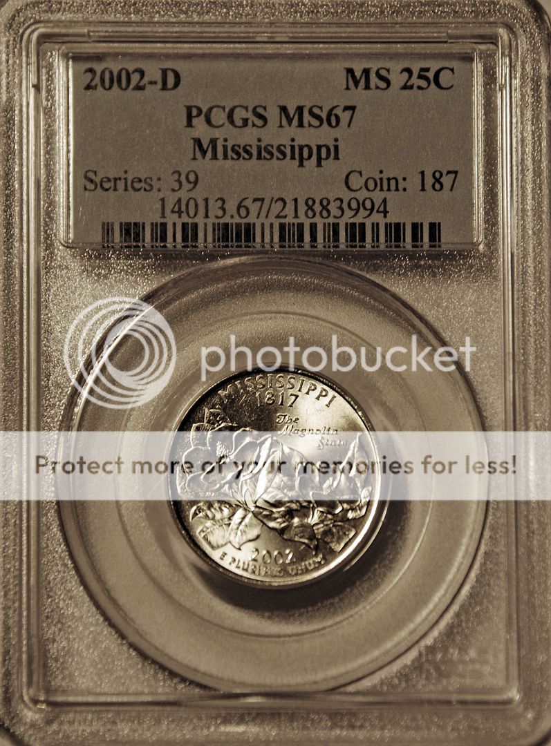 2002 D MISSISSIPPI STATE QUARTER PCGS MS67 NICE  